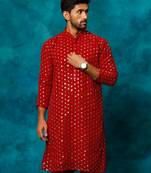 Men'S Maroon Georgette Kurta