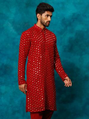 Men'S Maroon Georgette Kurta 2