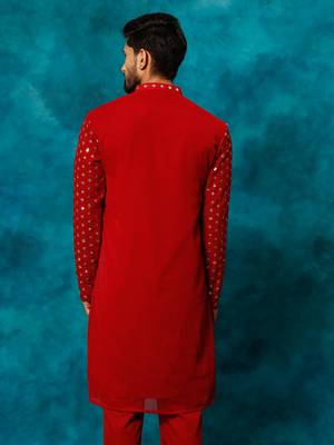 Men'S Maroon Georgette Kurta 3