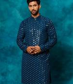 Men'S Navy Blue Georgette Kurta