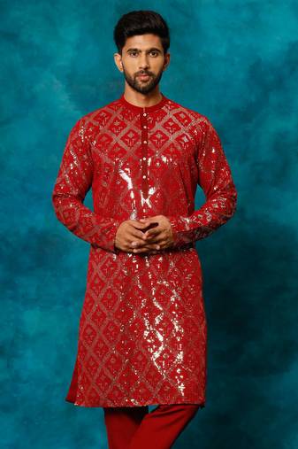 Men'S Maroon Georgette Kurta