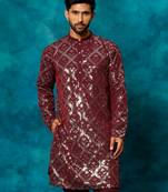 Men'S Purple Georgette Kurta