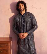 Men'S Navy Blue Georgette Kurta
