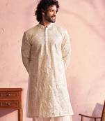 Men'S Cream Georgette Kurta