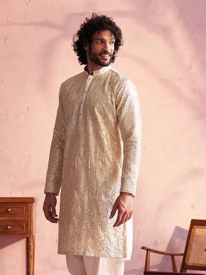 Men'S Cream Georgette Kurta 2
