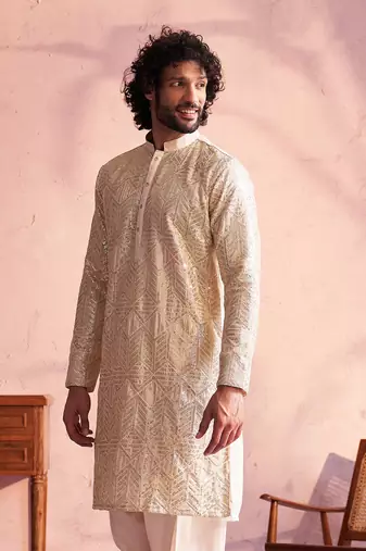 Men'S Cream Georgette Kurta