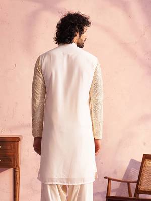 Men'S Cream Georgette Kurta 3