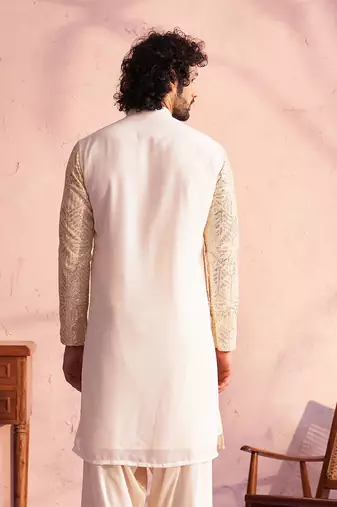 Men'S Cream Georgette Kurta