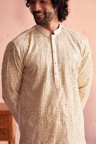 Men'S Cream Georgette Kurta