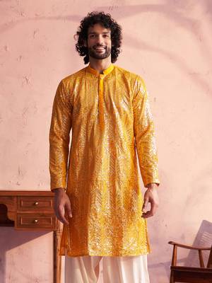 Men'S Yellow Georgette Kurta 1