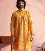 Men'S Yellow Georgette Kurta