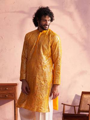 Men'S Yellow Georgette Kurta 2