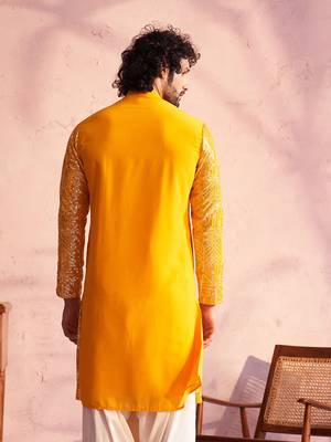 Men'S Yellow Georgette Kurta 3