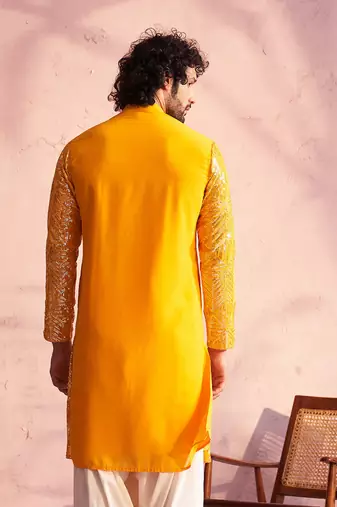 Men'S Yellow Georgette Kurta