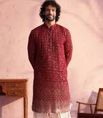 Men'S Maroon Georgette Kurta