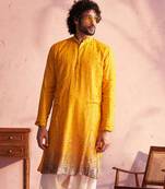 Men'S Yellow Georgette Kurta