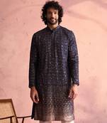 Men'S Navy Blue Georgette Kurta
