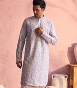 Men'S Pastel Blue Georgette Kurta