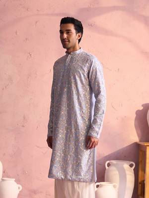 Men'S Pastel Blue Georgette Kurta 2