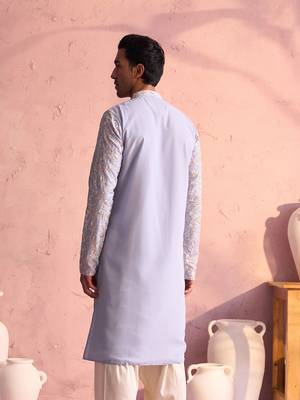 Men'S Pastel Blue Georgette Kurta 3