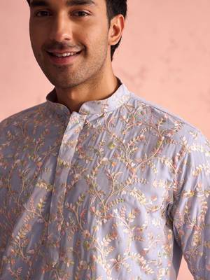 Men'S Pastel Blue Georgette Kurta 4