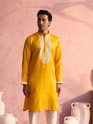 Yellow Moonga Silk Kurta 1
