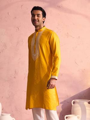 Yellow Moonga Silk Kurta 2