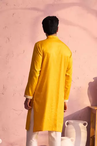 Yellow Moonga Silk Kurta