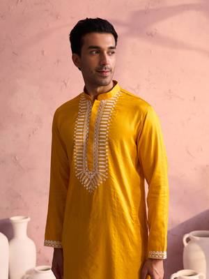 Yellow Moonga Silk Kurta 4