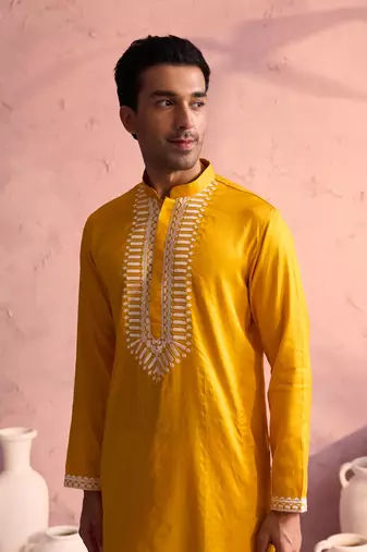 Yellow Moonga Silk Kurta