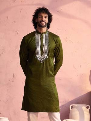 Mehendi Green Moonga Silk Kurta 1