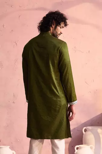 Mehendi Green Moonga Silk Kurta