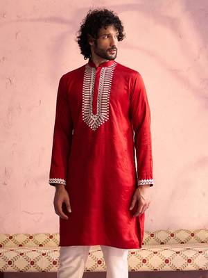 Red Moonga Silk Kurta 1