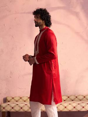 Red Moonga Silk Kurta 2
