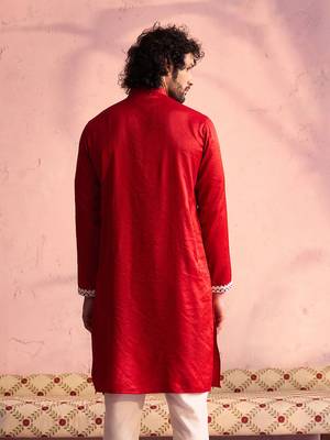 Red Moonga Silk Kurta 3