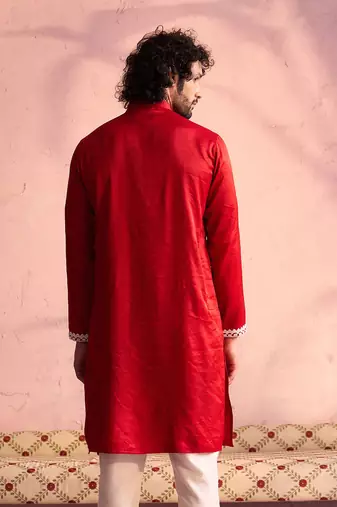 Red Moonga Silk Kurta