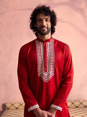 Red Moonga Silk Kurta 4
