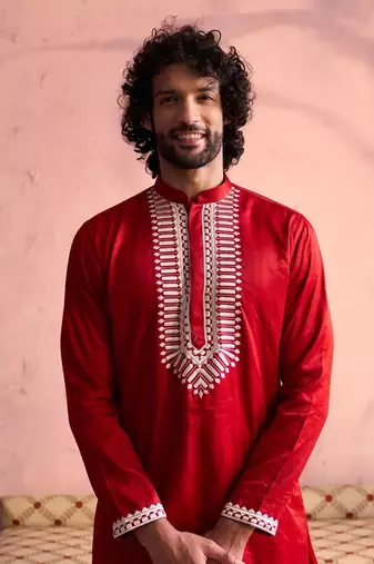 Red Moonga Silk Kurta