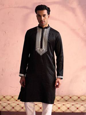 Black Moonga Silk Kurta 1
