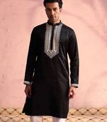 Black Moonga Silk Kurta