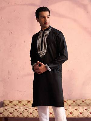 Black Moonga Silk Kurta 2