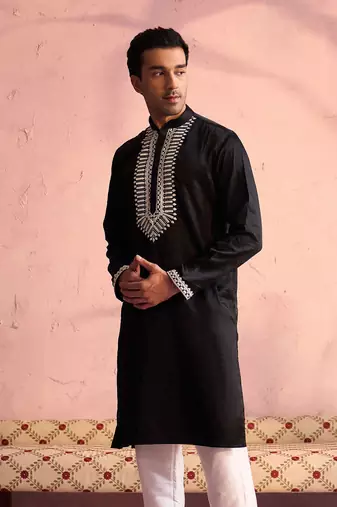 Black Moonga Silk Kurta