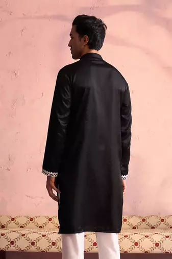 Black Moonga Silk Kurta