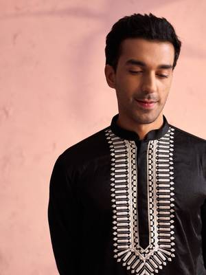Black Moonga Silk Kurta 4