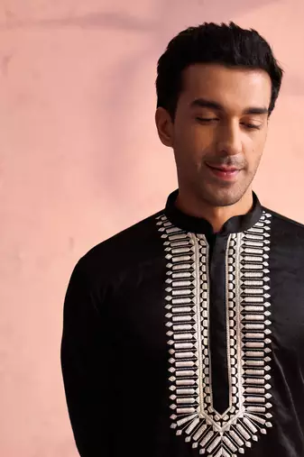 Black Moonga Silk Kurta