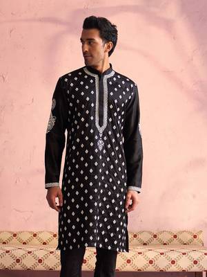 Black Moonga Silk Kurta 1