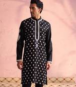 Men'S Black Moonga Silk Kurta