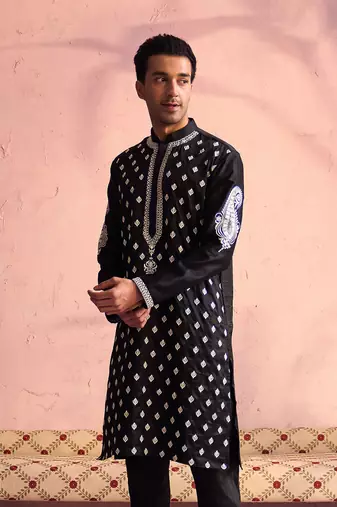 Black Moonga Silk Kurta