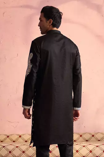 Black Moonga Silk Kurta