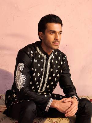 Black Moonga Silk Kurta 4